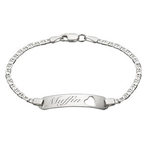 Personalized Sterling Silver Bracelet, Baby ID Bracelet, Silver Heart Bracelet, Engraved Baby Bracelet, Children&#39;s Bracelet, 5 1/2 inches