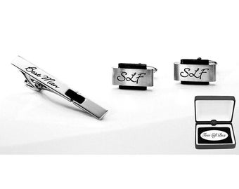 Personalized Cufflinks, Engraved Cufflinks, Cufflink & Tie Clip Set, Personalized Tie Clip, Engraved Tie Clip, Buy 6 Get 7th Free