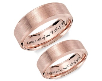 Personalized Rings Rose Gold Ring Set Engraved Ring Couple Ring Set Friendship Promise Ring Custom Wedding Band His and Her's Comfort Fit