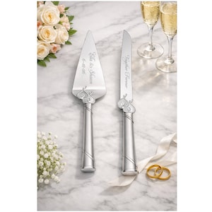 Engraved Wedding Cake Server Set, Personalized Cake Knife