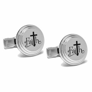 Engraved Silver Faith Cross Cufflinks - Cross Cuff Links - Personalized Cufflink - Gift For Christians - Jesus Cufflink - Buy 6 Get 7th Free