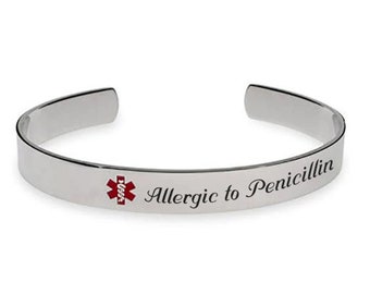 Personalized Silver Medical ID Bangle, Stainless Steel, Adjustable