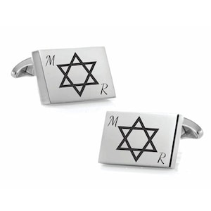 Engraved Silver Star Of David Cufflinks - Jewish Star Cufflinks - Personalized Cufflinks - Hanukkah Gifts - Buy 6 Get 7th Free