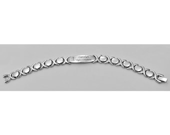Pulsera de identificación médica de acero inoxidable y plata grabada, con eslabones de corazón XOXO