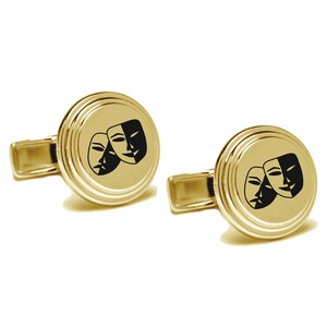 Engraved Comedy & Tragedy Masks Cufflinks Beveled Gold Cuff Links Gift For Drama Club Actors Stage Screen Thespian Musicals