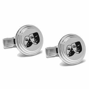 Engraved Comedy & Tragedy Masks Cufflinks Beveled Silver Cuff Links Gift For Drama Club Actors Stage Screen Thespian Musicals