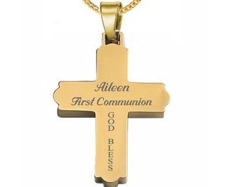 Engraved Cross Necklace - Personalized Free - Religious Dog Tag Necklace & Chain