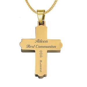 Engraved Cross Necklace - Personalized Free - Religious Dog Tag Necklace & Chain