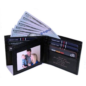 Billetera plegable de cuero personalizada para hombre, regalo para padrinos de boda, billetera con monograma, regalo para papás, billetera para hombre grabada a medida, grabado gratis