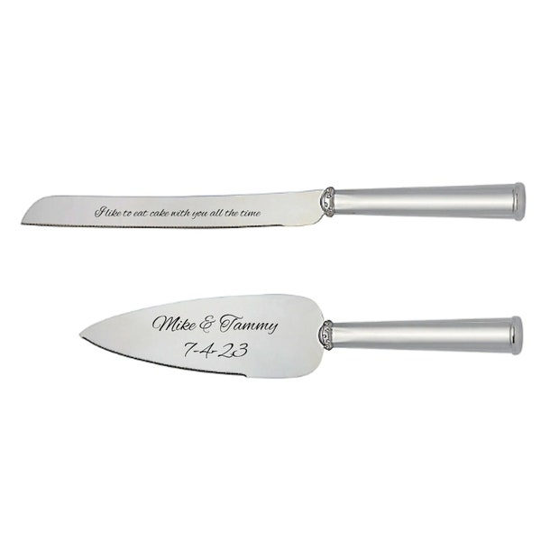 Personalized Stainless Steel Crystal Dot Cake Knife & Server Custom Engraved Free
