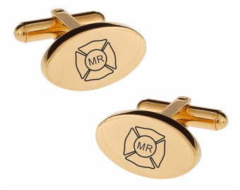 Engraved Gold Firefighter Cufflinks - Fireman Cufflinks - Personalized Cufflinks - Gifts For Firefighters - Buy 6 Get 7th Free