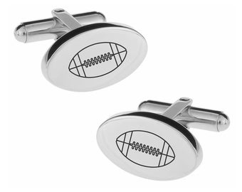 Engraved Silver Football Cufflinks - Football Cufflinks - Personalized Cufflinks - Coach Gift - Football Players - Buy 6 Get 7th Free