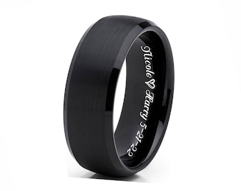 Personalized Black Tungsten Ring Men's Tungsten Band Textured Brushed Black Wedding Band For Men Custom Engraved Ring 8mm Comfort Fit