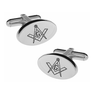 Engraved Silver Mason Cufflinks - Freemason Cufflinks - Silver Cufflinks - For Freemason - Masonic Cufflink - Buy 6 Get 7th Free