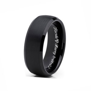 Personalized Black Tungsten Ring Men&#39;s Tungsten Band Textured Brushed Black Wedding Band For Men Custom Engraved Ring 8mm Comfort Fit