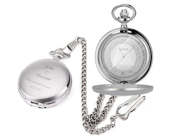 Engraved Pocket Watch, Personalized Pocket Watch, Silver Stainless Steel Pocket Watch Custom Engraved Free, Groomsman Gift, Fathers Day Gift