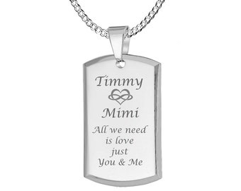 Engraved Stainless Steel Dog Tag Necklace, Personalized Groomsman Gift