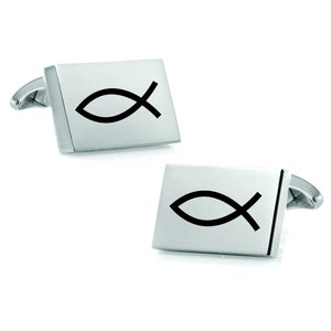 Engraved Jesus Fish Cufflinks - Ichthus Cufflinks - Personalized Silver Cufflinks - Religious Gift - Jesus Cuff Links - Buy 6 Get 7th Free