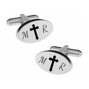 Engraved Silver Cross Cufflinks - Cross Cuff Links - Personalized Cufflinks - Gifts For Christians - Jesus Cufflinks - Buy 6 Get 7th Free