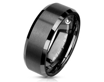 Personalized Gunmetal Men's Tungsten Ring Engraved Men's Ring Black Wedding Band Men's Band Custom Engraved Ring Gift For Him Comfort Fit