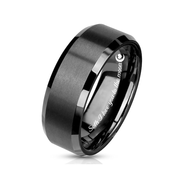 Personalized Gunmetal Men's Tungsten Ring Engraved Men's Ring Black Wedding Band Men's Band Custom Engraved Ring Gift For Him Comfort Fit