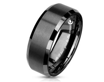 Personalized Men's Gunmetal Tungsten Ring Shiny Edge 8mm Ring Wedding Band Custom Engraved Ring For Men Promise Ring 8mm Comfort Fit