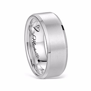 Personalized Men's Silver Tungsten Ring With Your Own Personal Custom Handwriting Handwritten Band Engraved Ring 8mm