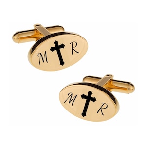 Engraved Gold Cross Cufflinks - Cross Cuff Links - Personalized Cufflinks - Gifts For Christians - Jesus Cufflinks - Buy 6 Get 7th Free