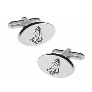 Engraved Praying Hands Cufflinks - Prayer Cufflinks - Personalized Silver Cufflink - Religious Gift - Buy 6 Get 7th Free