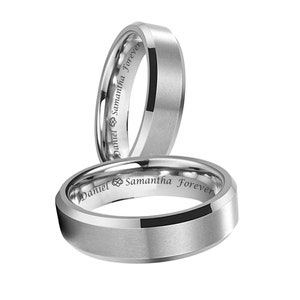 Engraved Ring Two Tone Stainless Steel Ring Set Personalized Ring Silver Rings Promise Ring Couple Ring Set Engagement Ring Wedding Bands