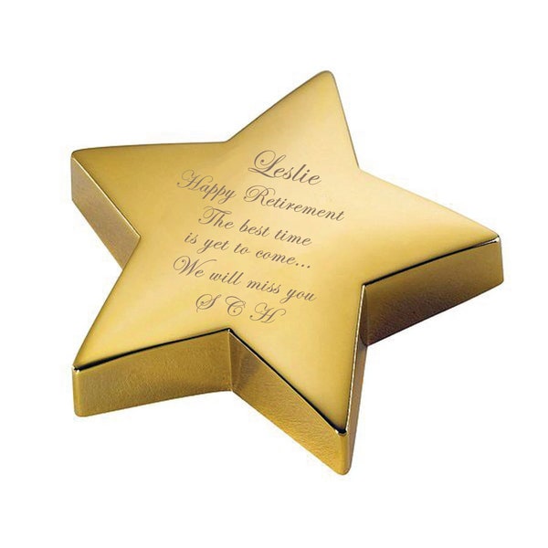 Personalized Gold Star Paperweight Custom Engraved Free, Engraved Paperweight, Gold Star Shaped Paperweight, Star Engraved Paperweight