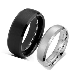Engraved Tungsten Couple Ring Set Custom Rings Silver & Black Promise Ring Personalized Wedding Band His Hers Engagement Ring Comfort Fit