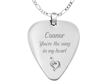 Engraved Guitar Pick, Guitar Pick Necklace, Personalized Stainless Steel Guitar Pick Necklace Custom Engraved Free, Gifts For Musicians