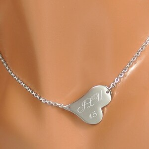 Personalized Heart Necklace, Silver Heart Charm Necklace, Custom Engraved Necklace, Silver Heart Pendant, Bridesmaid Gifts, Valentine&#39;s Day