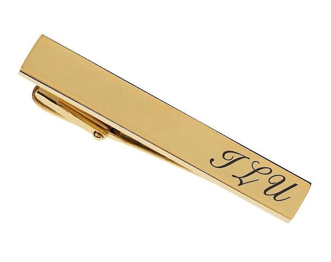 Engraved Tie Clip - Monogrammed Tie Bar - Initials Inscribed - Personalized Gold Tie Clip - Groomsmen Gifts - Buy 6 Get 7th Free
