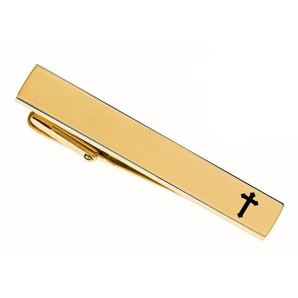 Engraved Gold Cross Tie Clip - Personalized Gold Tie Clip - Religious Gifts - Custom Engraved Tie Clip - Buy 6 Get 7th Free
