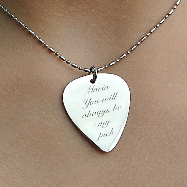 Personalized Guitar Pick, Silver Guitar Pick Necklace, Custom Engraved Free, Gifts For Music Lovers, Music Necklace, Engraved Guitar Pick