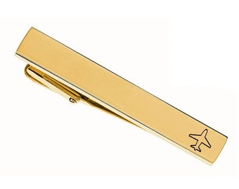 Engraved Pilot Tie Clip - Gifts For Pilots - Personalized Gold Tie Clip For Pilots - Airplane Tie Clip - Aviation Gift - Buy 6 Get 7th Free