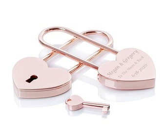 Customized Heart Lock Rose Gold Heart Shaped Padlock With Key Engraved Travel Lock Personalized Couples Engagement Bridge Lock Engraved Free