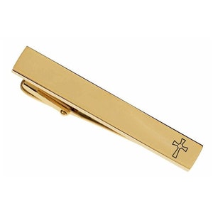 Engraved Gold Cross Tie Clip - Personalized Gold Tie Clip - Religious Gifts - Custom Engraved Tie Clip - Buy 6 Get 7th Free