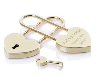 Candado de amor con corazón dorado grabado, regalo de aniversario personalizado