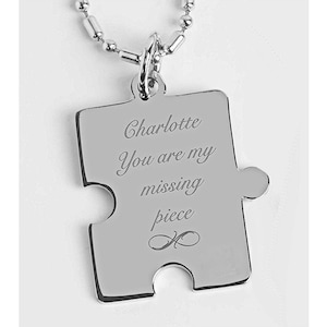 Puzzle Piece Necklace, Personalized Puzzle Necklaces, Silver Puzzle Piece Pendant Engraved Free, Best Friends Puzzle, Valentine&#39;s Day Gift