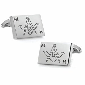 Engraved Silver Mason Cufflinks - Freemason Cufflinks - Silver Cufflinks - For Freemasons - Masonic Cufflink - Buy 6 Get 7th Free