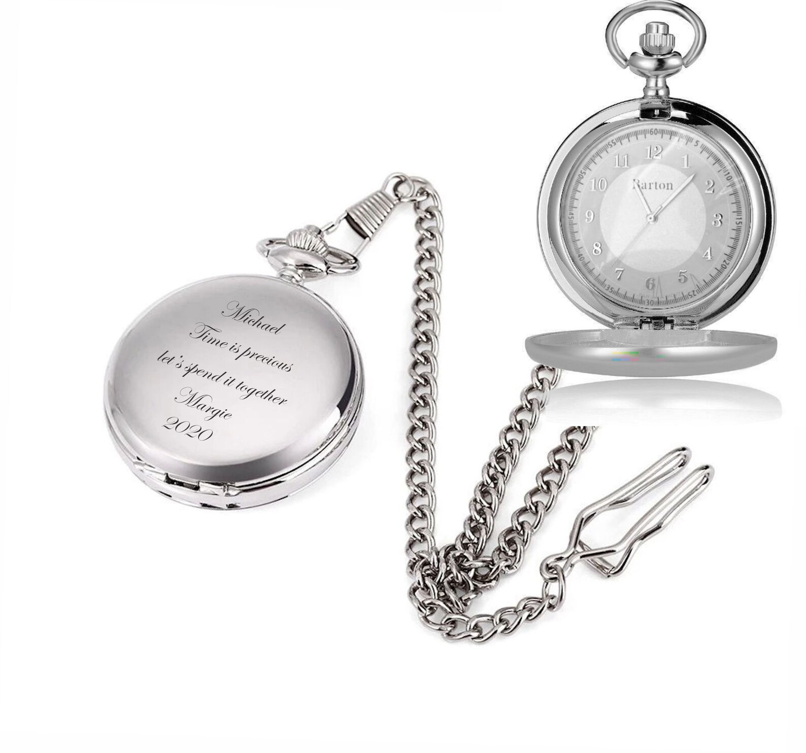 Engraved Pocket Watch Personalized Pocket Watch Silver Etsy