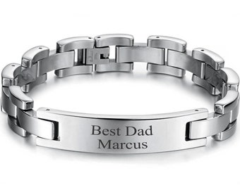 Personalized Bracelet, Silver Two Tone Men's Bracelet, Custom Engraved Bracelet, Stainless Steel Male Bracelet