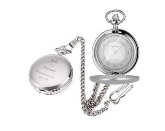 Engraved Pocket Watch, Personalized Pocket Watch, Silver Stainless Steel Pocket Watch Custom Engraved Free, Groomsman Gift, Fathers Day Gift