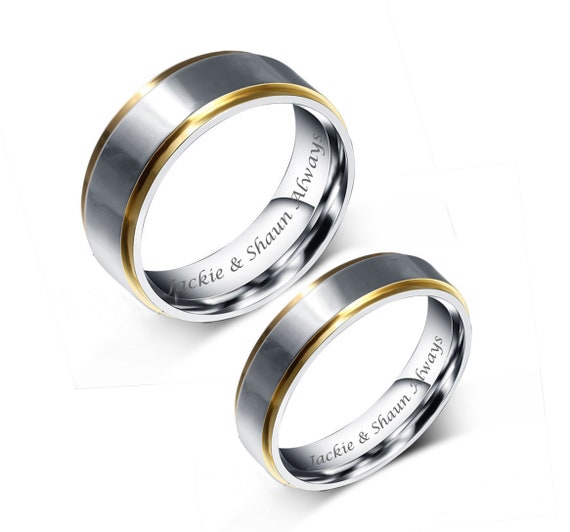 Personalized His and Hers Traditional Promise Ring or Wedding Ring