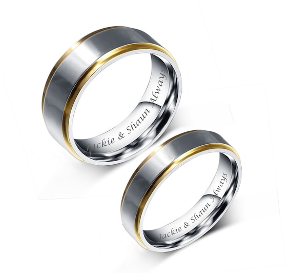 Personalized His and Hers Traditional Promise Ring or Wedding Ring