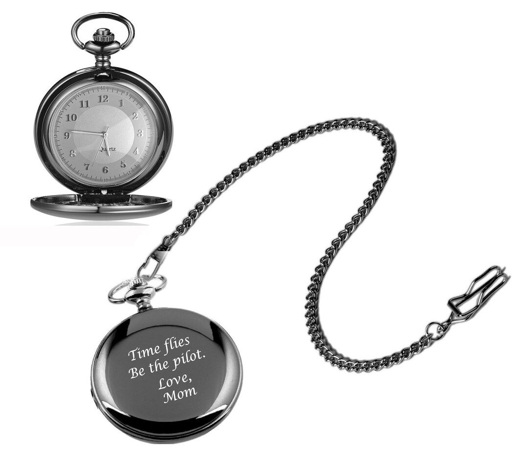 Engraved Pocket Watch, Personalized Gunmetal Pocket Watch Engraved Free
