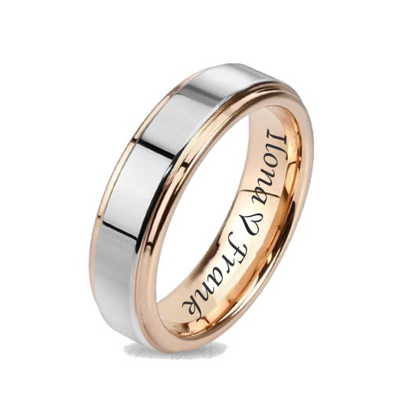 Bague grav e Bague en tungst ne bicolore Bague en tungst ne argent